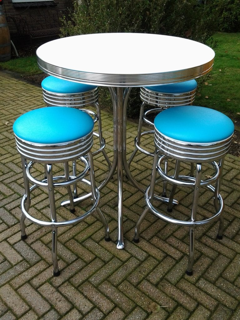 4 Amerikaanse barkrukken bartafel Bel Air fifties sixties, Ophalen, 60 tot 90 cm, Met voetsteun, Zo goed als nieuw