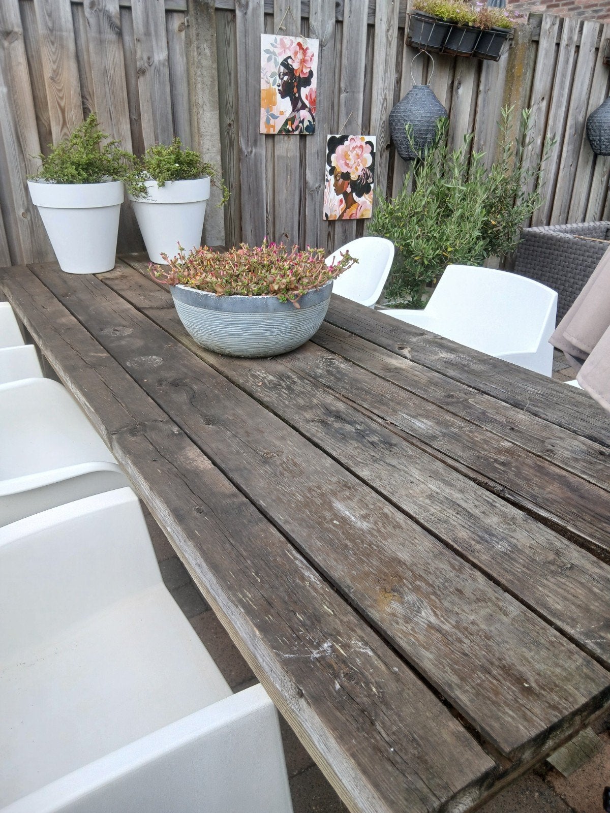 Hart houten tuintafel zonder stoelen, Ophalen of Verzenden, Gebruikt, Rechthoekig, Hout