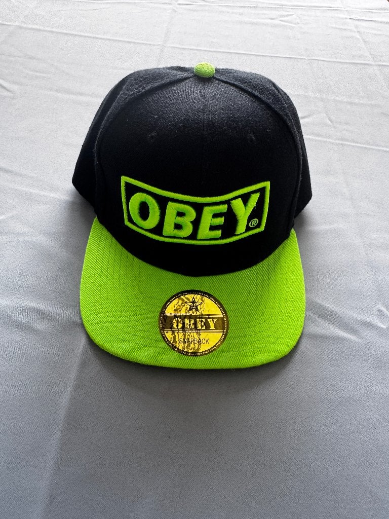 Obey Snapback Pet Zwart/Neon Groen, Obey, One size fits all, Ophalen of Verzenden, Pet