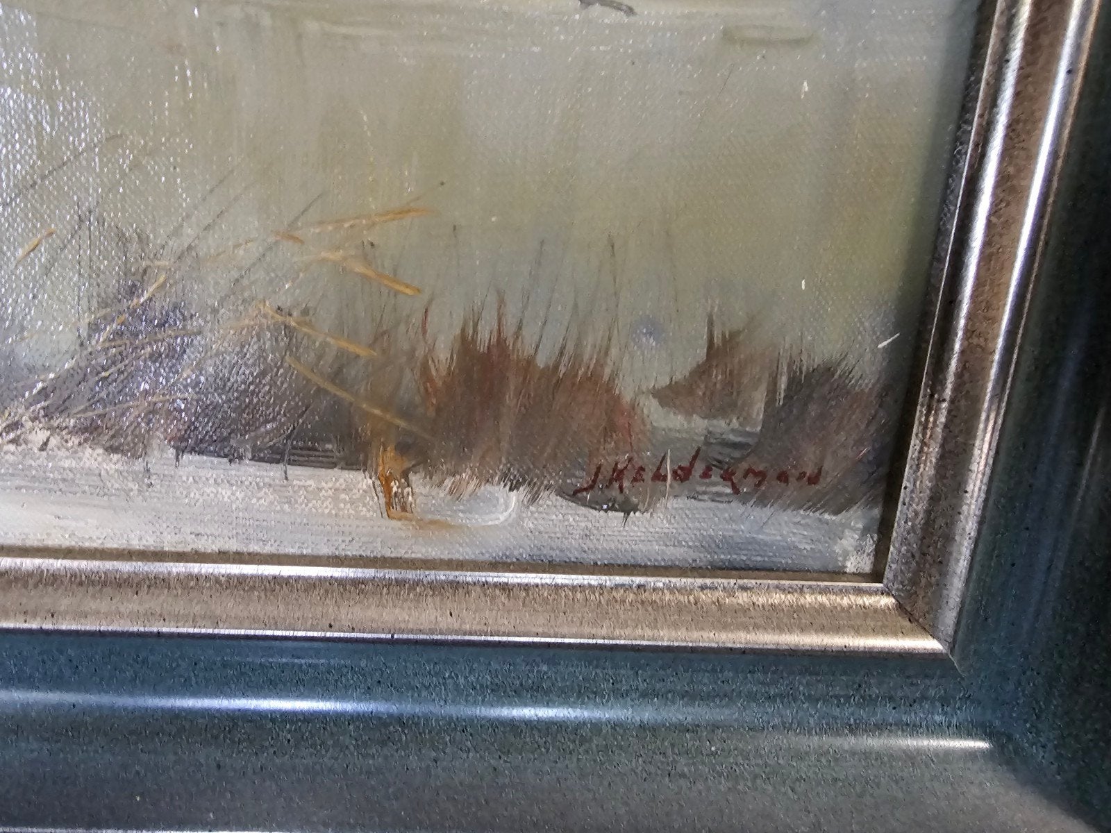 Schilderij 'Winter in Monnickendam' door J. Kelderman, Doek, Realistisch, Ophalen of Verzenden, Gedateerd