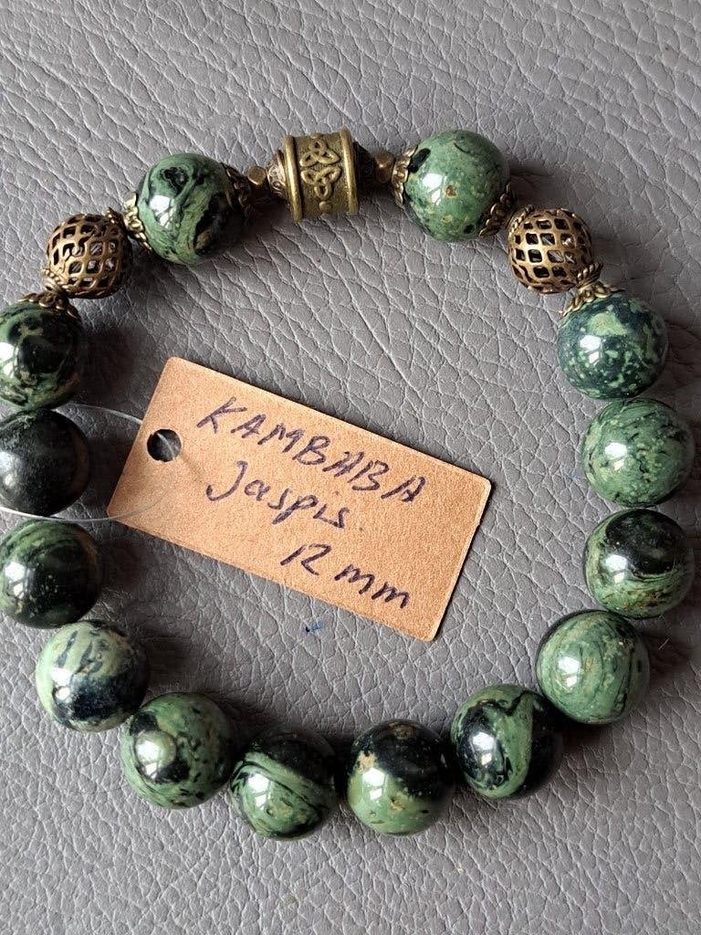 911 edelsteen armband Kambaba Jaspis 12mm, Nieuw, Ophalen of Verzenden, Elastiek, Met edelsteen