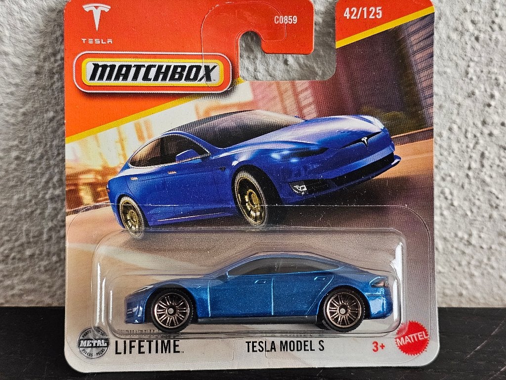 Matchbox Tesla Model S blauw, Overige merken, 1:50 of kleiner, Auto, Verzenden