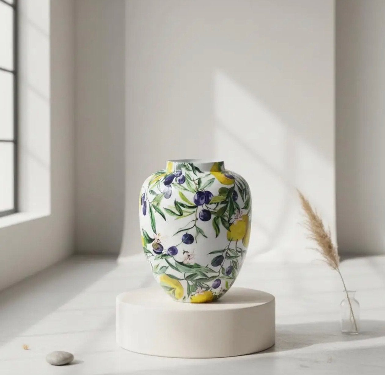Decoratieve vaas met olijf- en citroenmotief, Ophalen of Verzenden