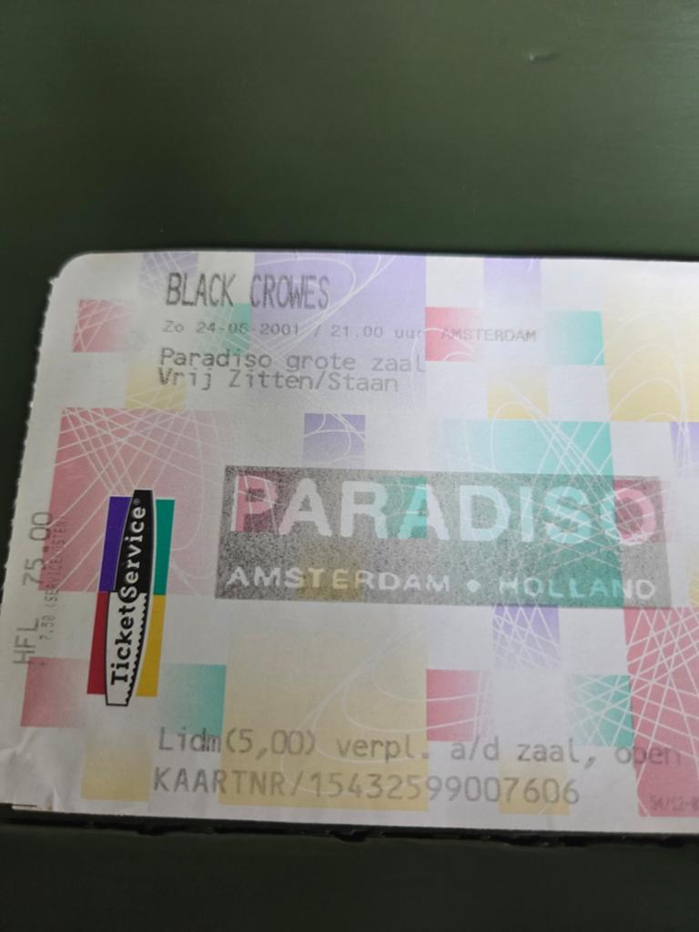 Concertkaart Black Crowes Paradiso 2001, Ophalen of Verzenden, Zo goed als nieuw, Overige typen