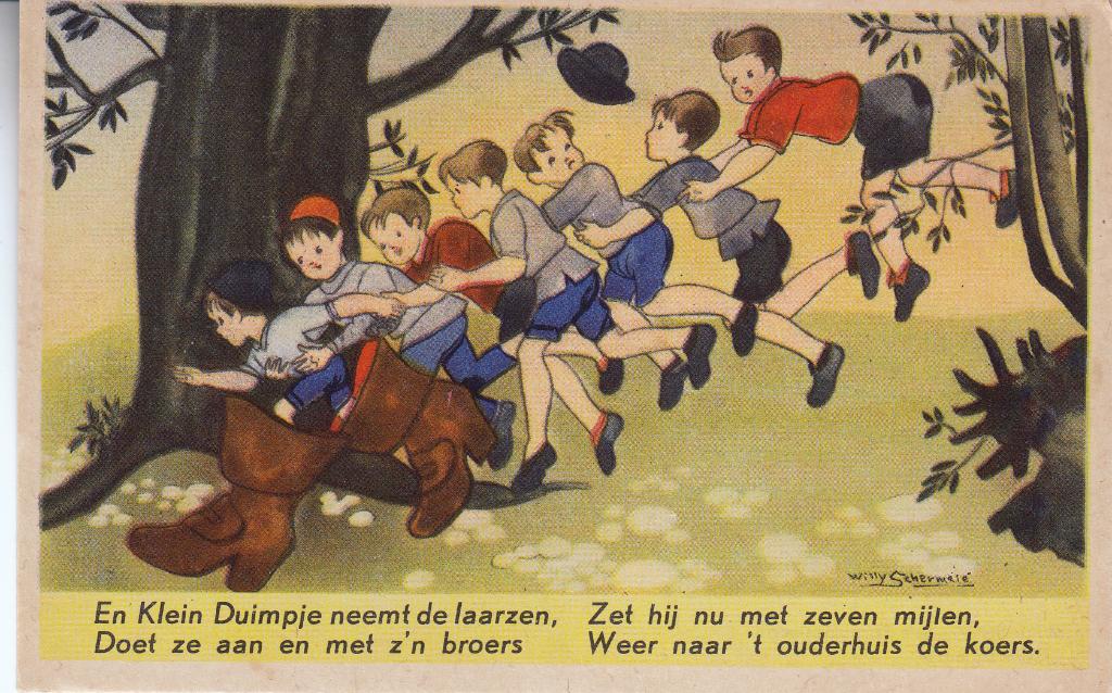 Willy Schermelé  -  Klein Duimpje met de zevenmijlslaarzen, Ophalen of Verzenden, 1940 tot 1960, Ongelopen