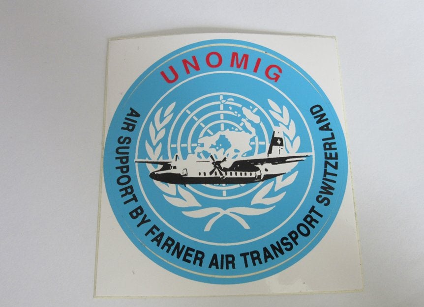 UNOMIG sticker air support by farner air transport Switzerla, Verzenden, Luchtmacht, Nederland, Overige typen