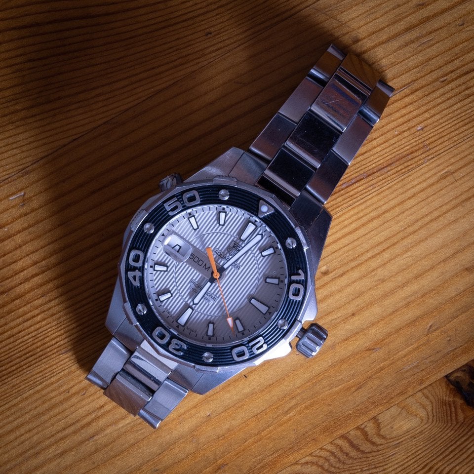 Tag Heuer Aquaracer 500m, 43mm, nieuwe batterij, full set, Sieraden, Tassen en Uiterlijk, Horloges | Heren, Ophalen, Staal, Gebruikt