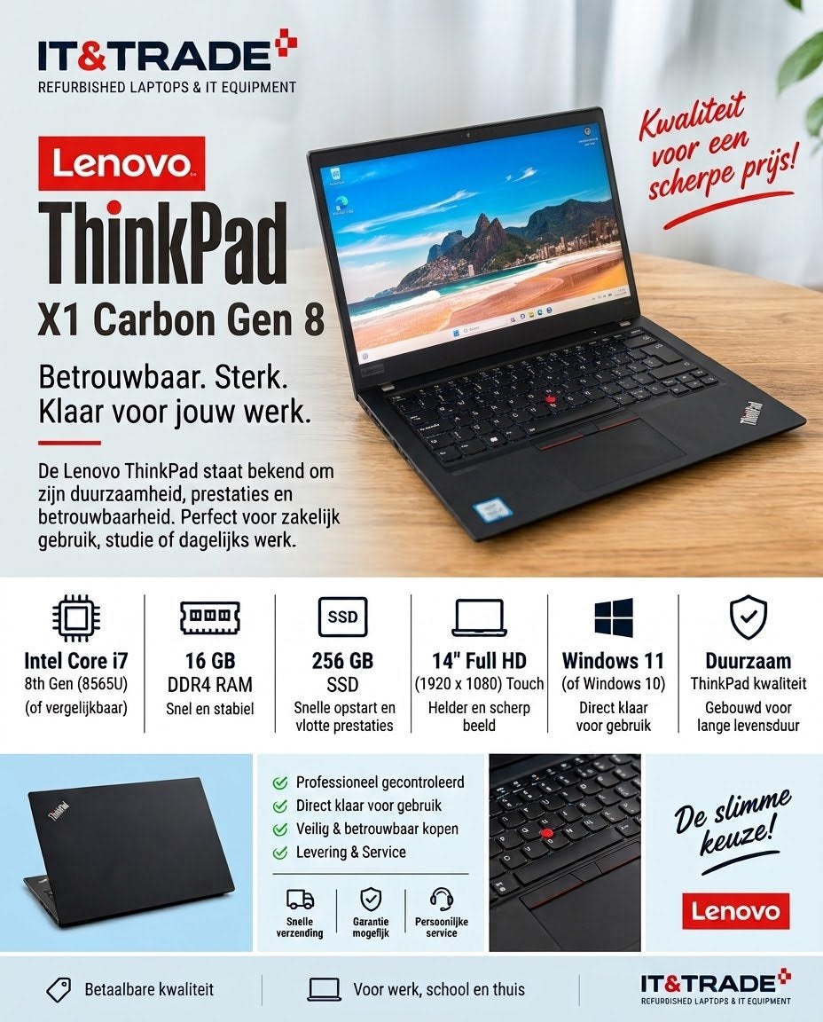 Lenovo ThinkPad X1 Carbon Gen 8 | i7 | 16GB | 256GB SSD, Computers en Software, 256 GB, 2 tot 3 Ghz, Qwerty, Ophalen of Verzenden