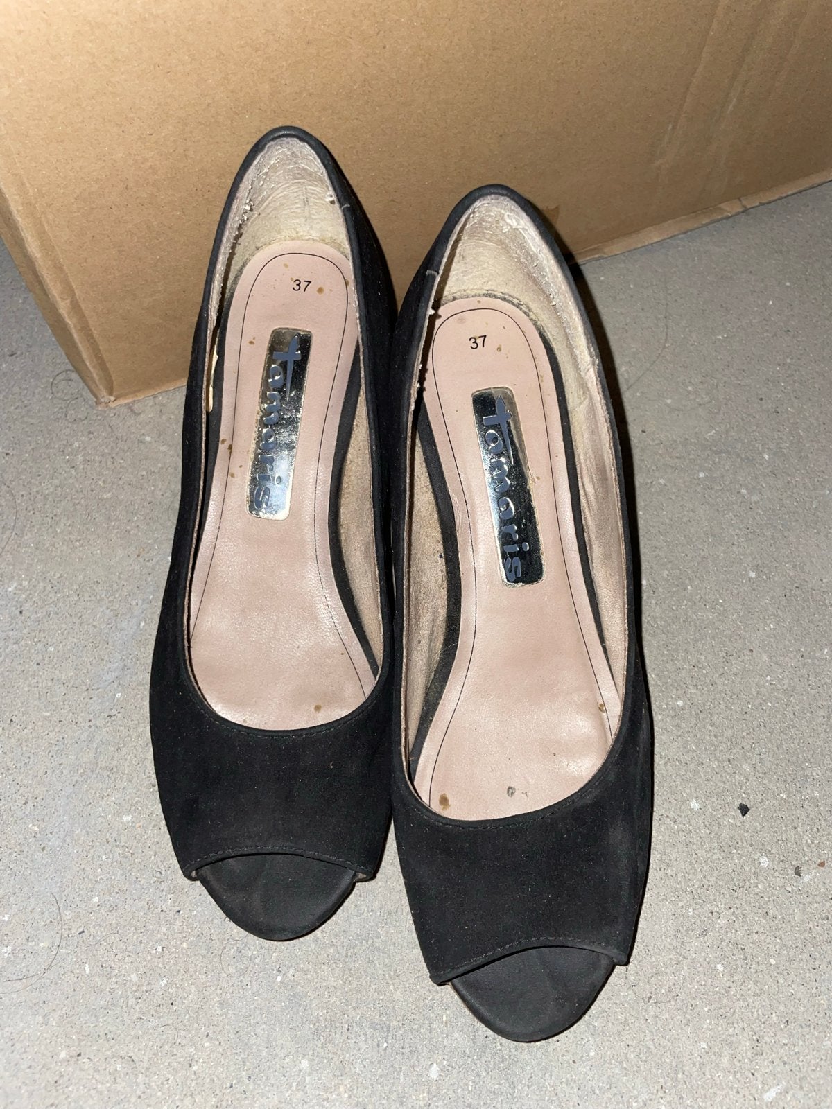 Tamaris zwarte peep-toe hakken, maat 37, Ophalen of Verzenden, Gedragen, Zwart, Pumps