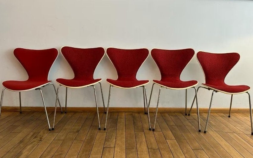 5 vlinderstoelen Fritz Hansen Gestoffeerd, Ophalen, Rood, Danish Design, Vijf, Zes of meer stoelen
