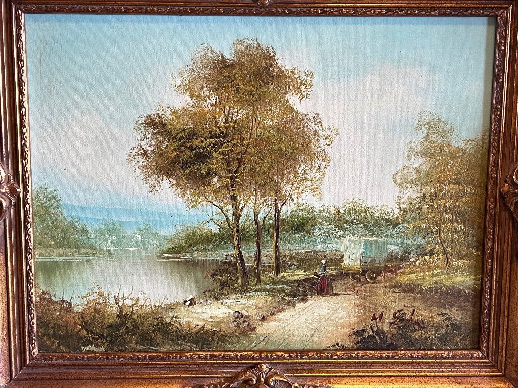 Landschap Schilderij Barok Lijst 49x39, Ophalen of Verzenden, Landschap