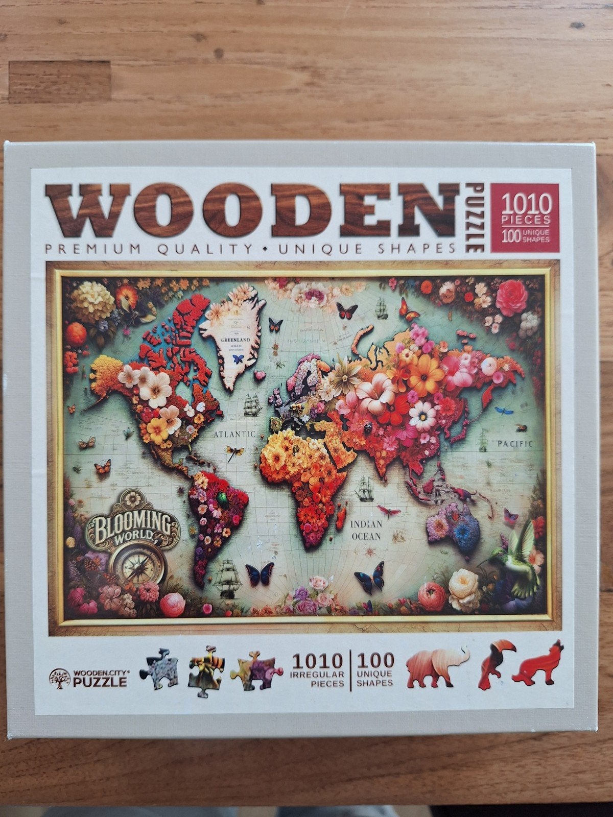 Houten Wereldkaart Puzzel - Blooming World 1010 Stukjes, Ophalen of Verzenden, 500 t/m 1500 stukjes, Nieuw, Legpuzzel