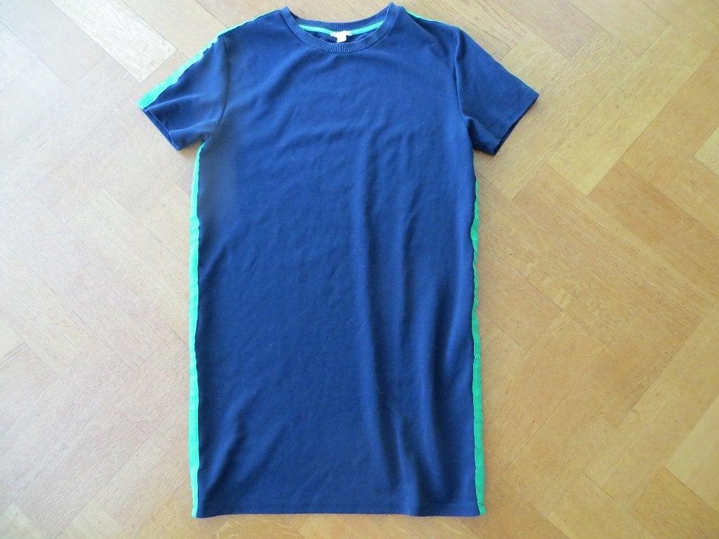 ESPRIT Jurk donkerblauw korte mouw met groene bies M, Kleding | Dames, Jurken, Maat 38/40 (M), Blauw, Ophalen of Verzenden, Zo goed als nieuw