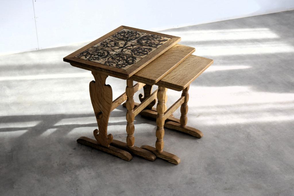 vintage nesting tables | bijzettafels | sidetables | eiken, Gebruikt, 100 tot 150 cm, Timbeije@hotmail.com, Ophalen of Verzenden