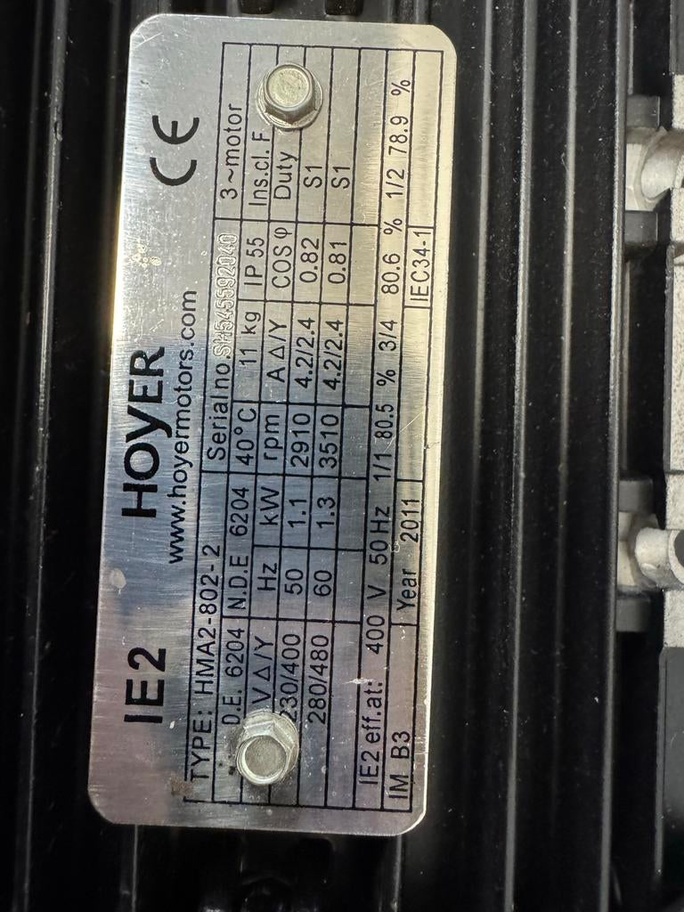 Hoyer IE2 Elektromotor 1.1kW - Zo Goed Als Nieuw!, Ophalen of Verzenden