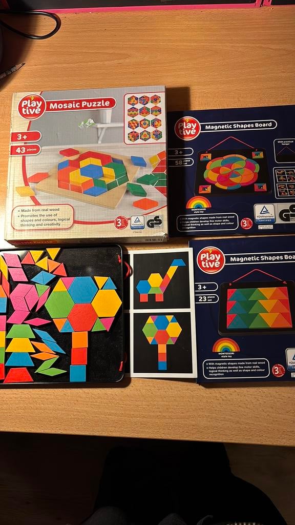 4 Mozaïek puzzels, van hout, waarvan 3 magnetisch, Hobby en Vrije tijd, Ophalen of Verzenden, Minder dan 500 stukjes, Zo goed als nieuw