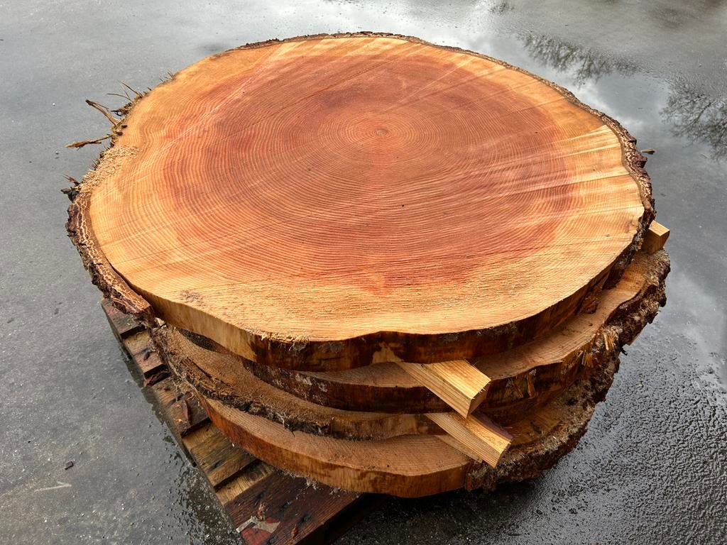 Boomschijven tafelbladen douglas bijzettafel, Ophalen, Overige materialen, Rond, Nieuw