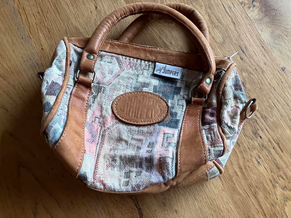 Z.g.a.n/Jumpers tasje/pastelkleuren/leer/stof/vintage, Sieraden, Tassen en Uiterlijk, Tassen | Damestassen, Ophalen of Verzenden