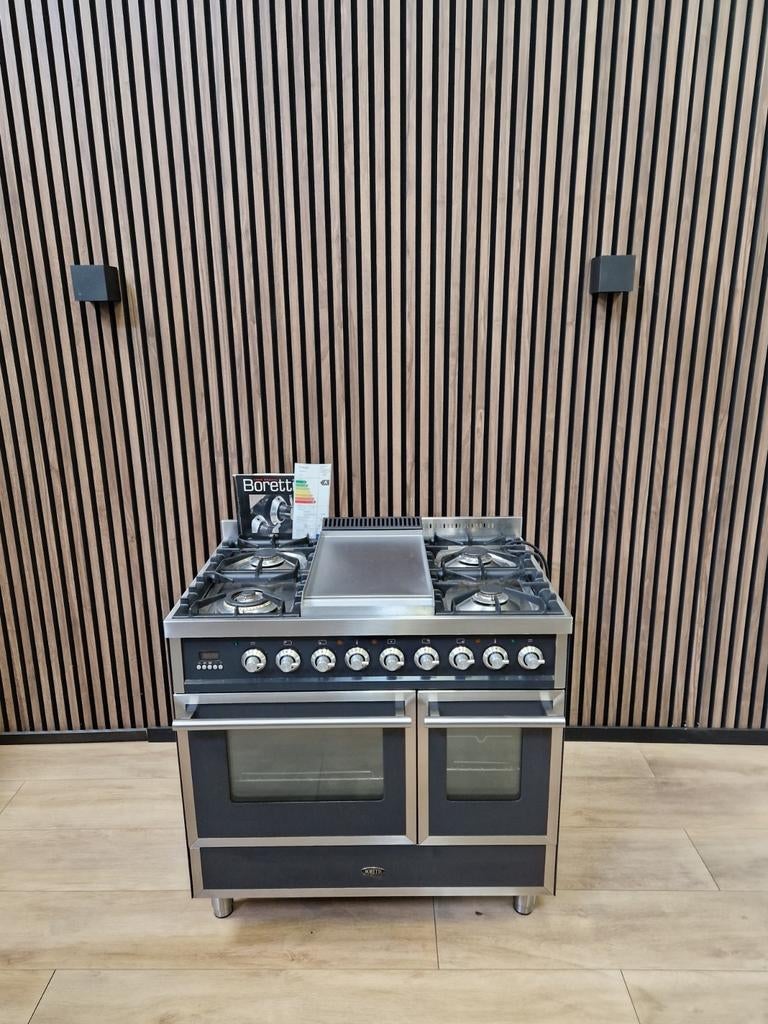 Luxe Antraciet Rvs Boretti Fornuis 90 cm (Gratis bezorgen), Witgoed en Apparatuur, Fornuizen, 5258sh, 60 cm of meer, Ophalen of Verzenden