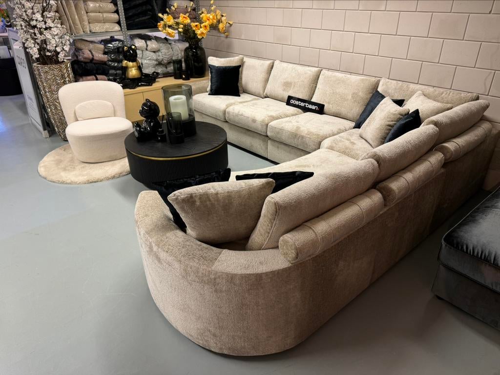 Luxe Velvet Teddy Hoekbank Jacco 340x280cm Beige Sand NIEUW, Info@oosterbaanwonen.nl, Venus 31 8448CE Heerenveen, Hoekbank, Ophalen of Verzenden