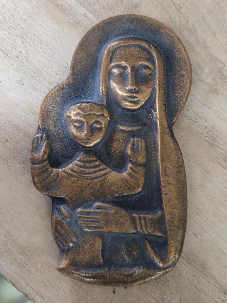 Vintage Walter Mellmann Maria & Jezus Bronzen Wand Ornament, Ophalen of Verzenden, Brons