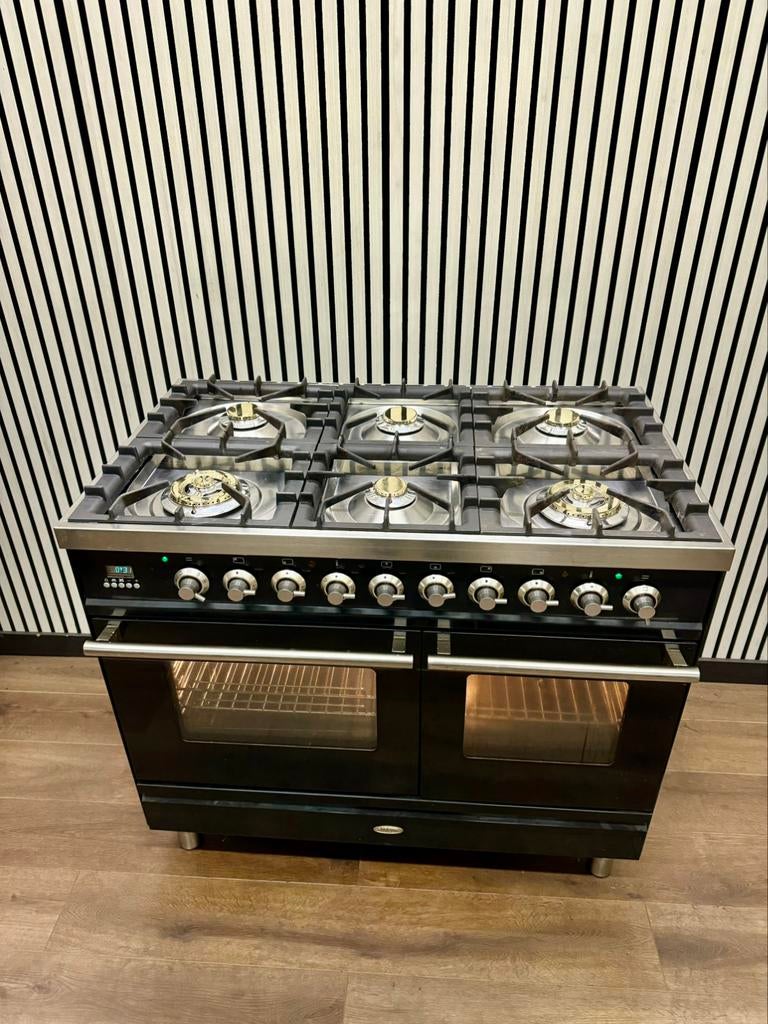 Luxe Boretti 6 pits zwart hoogglans 2 ovens 100 cm, Fornello Esperta, Grill, Ophalen of Verzenden, Zo goed als nieuw