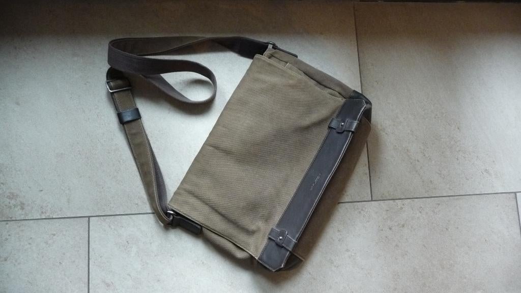 Laptop tas van spijkerstof met leer, Ophalen of Verzenden, Zo goed als nieuw, Groen, Leer