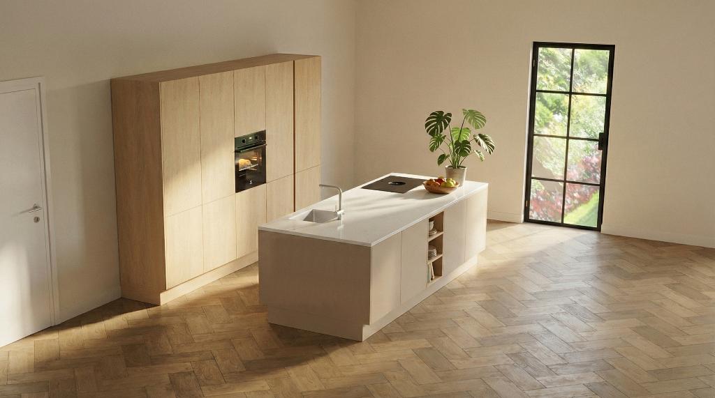 Nieuwe eilandkeuken compleet met steen - bora - electrolux, Huis en Inrichting, Keuken | Complete keukens, Ophalen, Wit, Dubbelwandige keuken