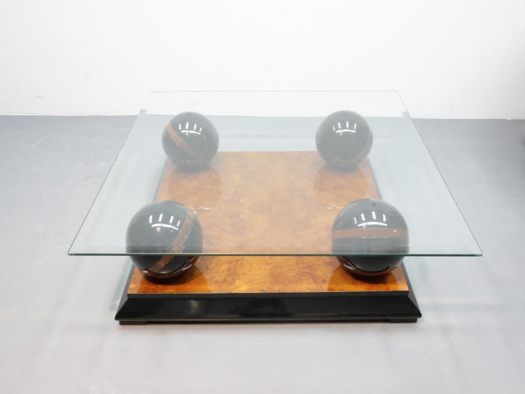 Vintage salontafel | Bollen | Hoogglans | Glas, Ophalen, Gebruikt, ., Vierkant