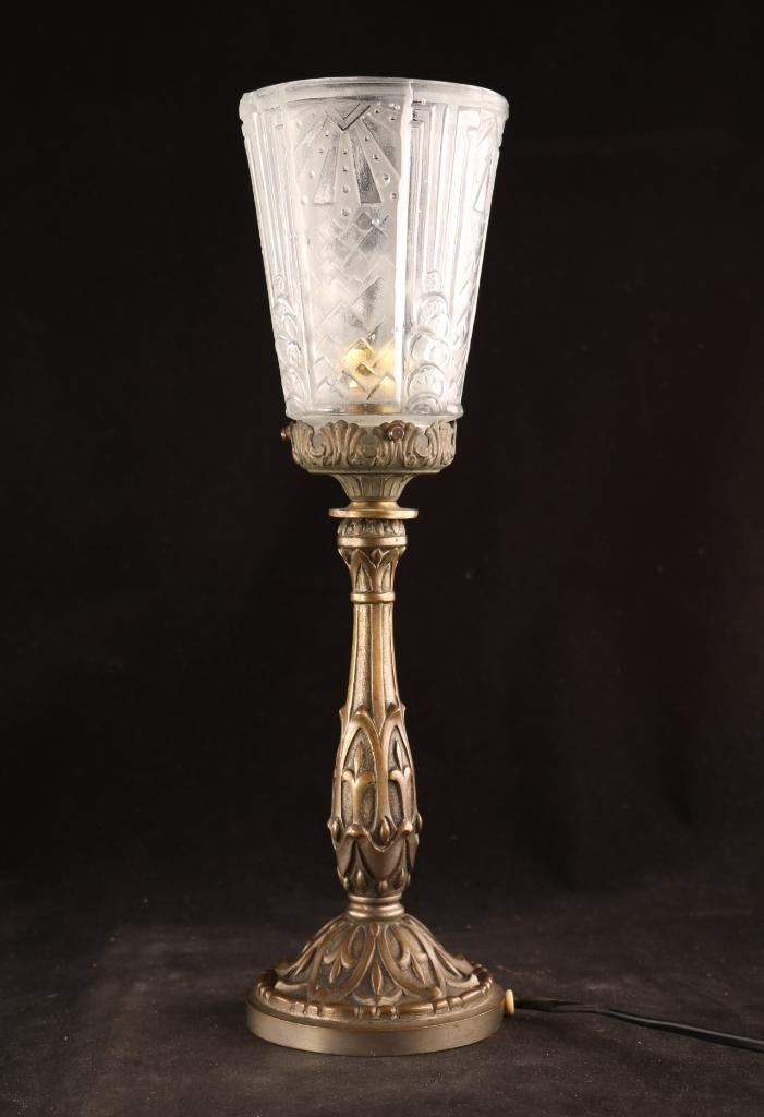 Bronzen Art Deco tafellamp Muller Frères, Antiek en Kunst, Antiek | Lampen, Ophalen of Verzenden