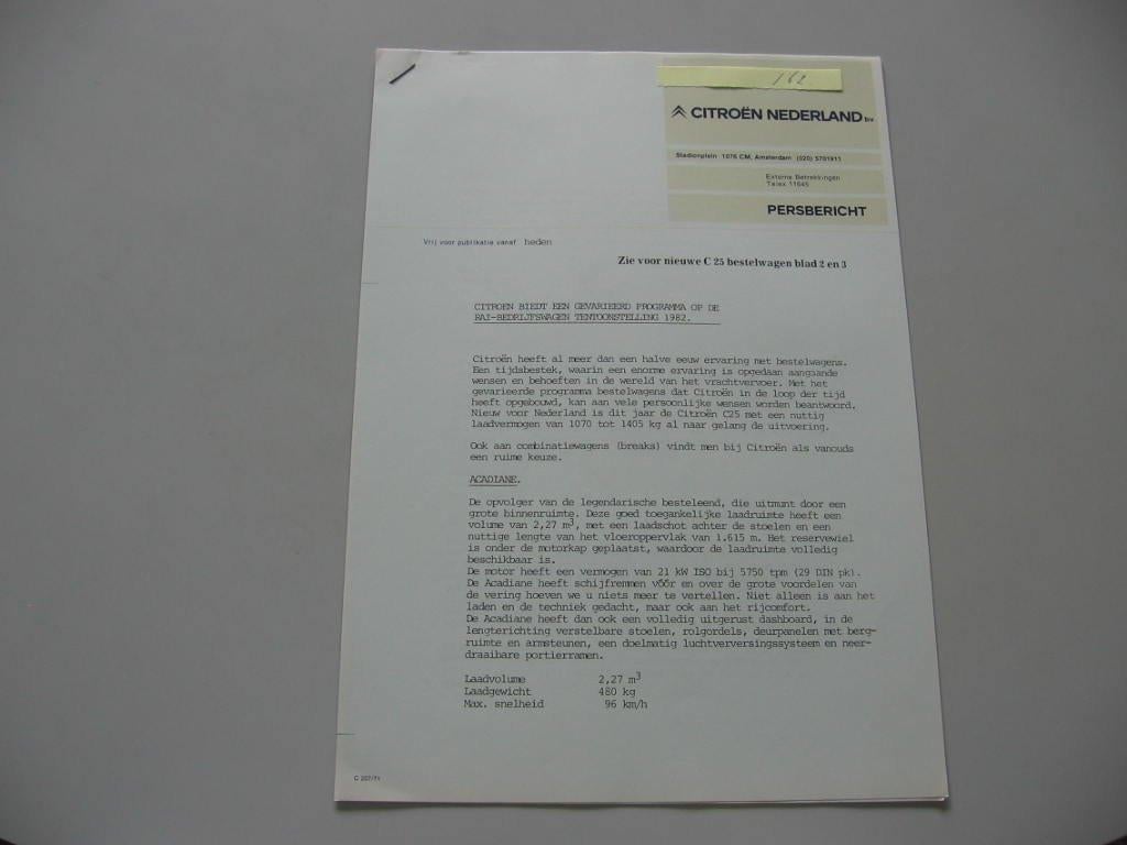 CITR 162 Citroën programma RAI-BEDRIJFSWAGEN 1982., Boeken, Auto's | Folders en Tijdschriften, Zo goed als nieuw, Citroën, Ophalen of Verzenden