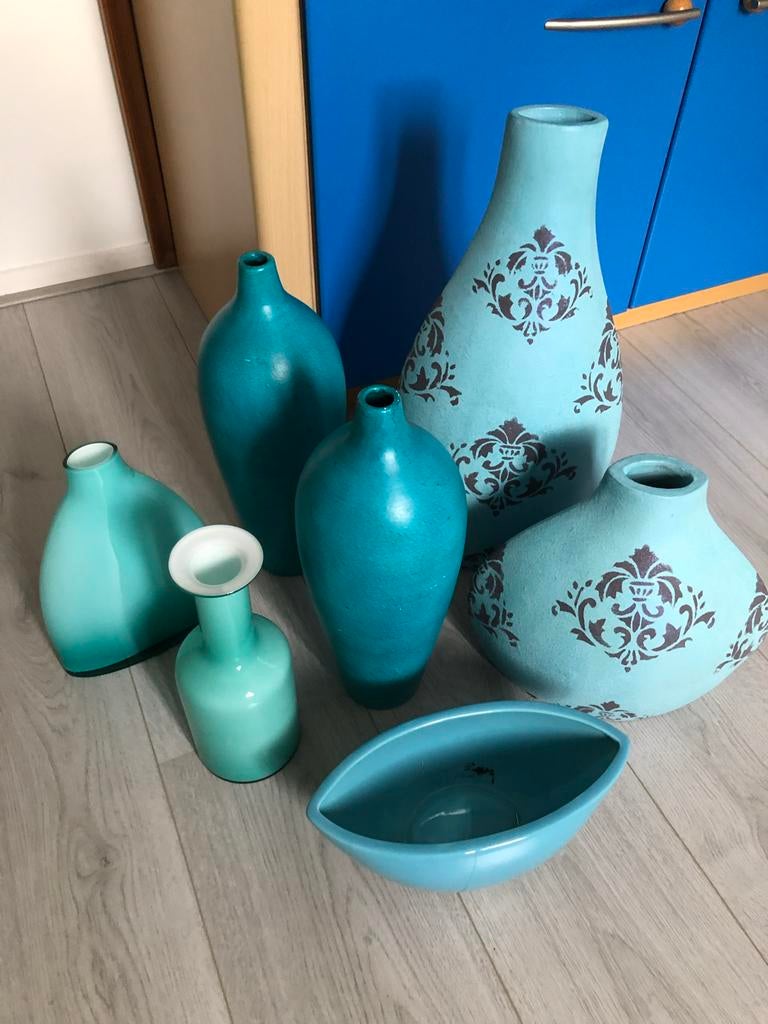 Mooie vazen  Turquoise blauw, Ophalen, Blauw, Minder dan 50 cm, Glas