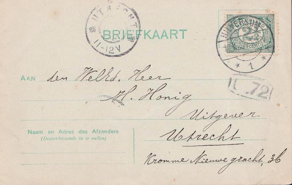 HILVERSUM 1909 afz Dreves UITTERDIJK schrijver, Ophalen of Verzenden, Voor 1920, Gelopen, Noord-Holland