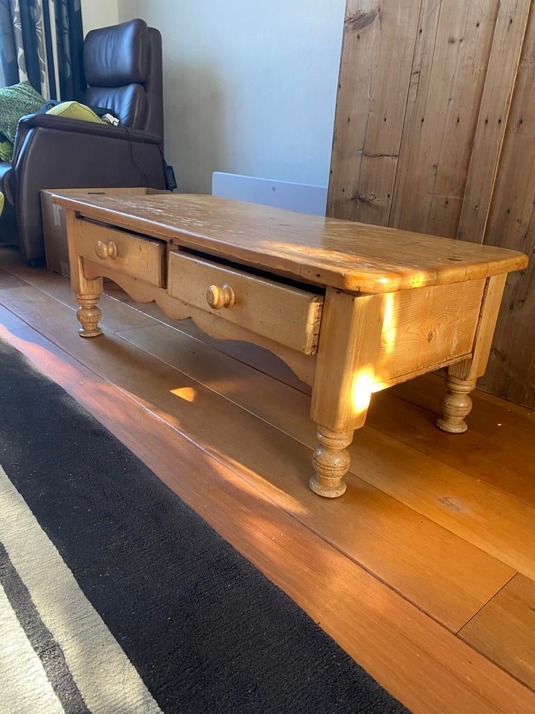 Antieke Geloogd Grenen Salontafel, Huis en Inrichting, Tafels | Salontafels, Gebruikt, 50 tot 100 cm, 100 tot 150 cm, Rechthoekig