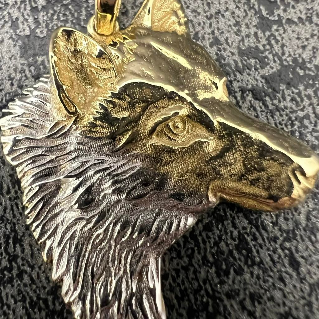 14 karaats gouden wolf hanger kop, Ophalen of Verzenden, Zo goed als nieuw, Goud