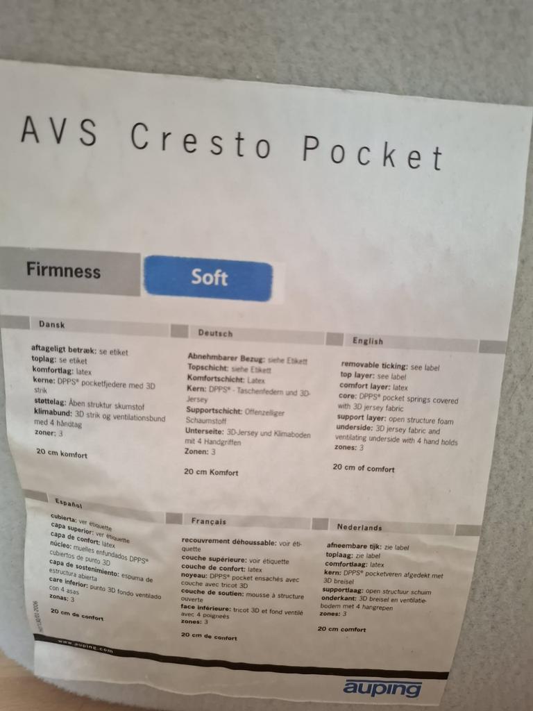 2 Auping AVS Cresto Pocket matrassen  nagenoeg ongebruikt, Huis en Inrichting, Ophalen, Overige materialen, 90 cm, Eenpersoons