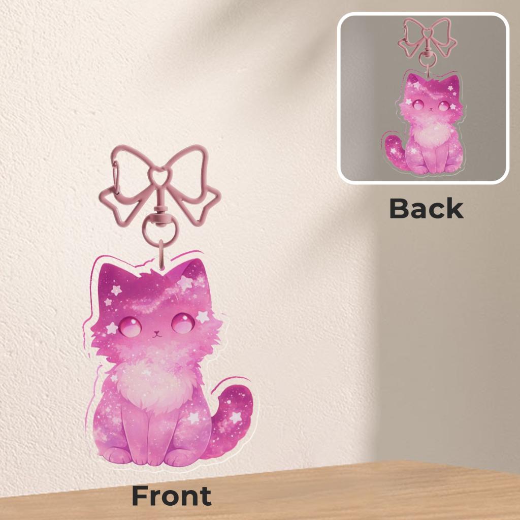 Galaxy Cat/Kitten Pink Ribbon keychain, Verzamelen, Sleutelhangers, Nieuw, Knuffel of Figuurtje, Verzenden