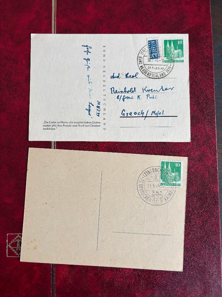 2 briefkaarten Duitsland - 1949 - speciaal stempel, Ophalen of Verzenden, Briefkaart