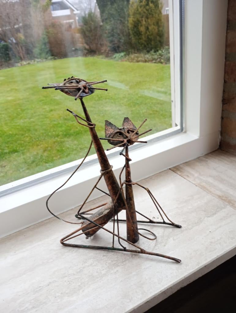sculptuur katten metaal, Verzamelen, Beelden en Beeldjes, Ophalen of Verzenden, Zo goed als nieuw, Dier