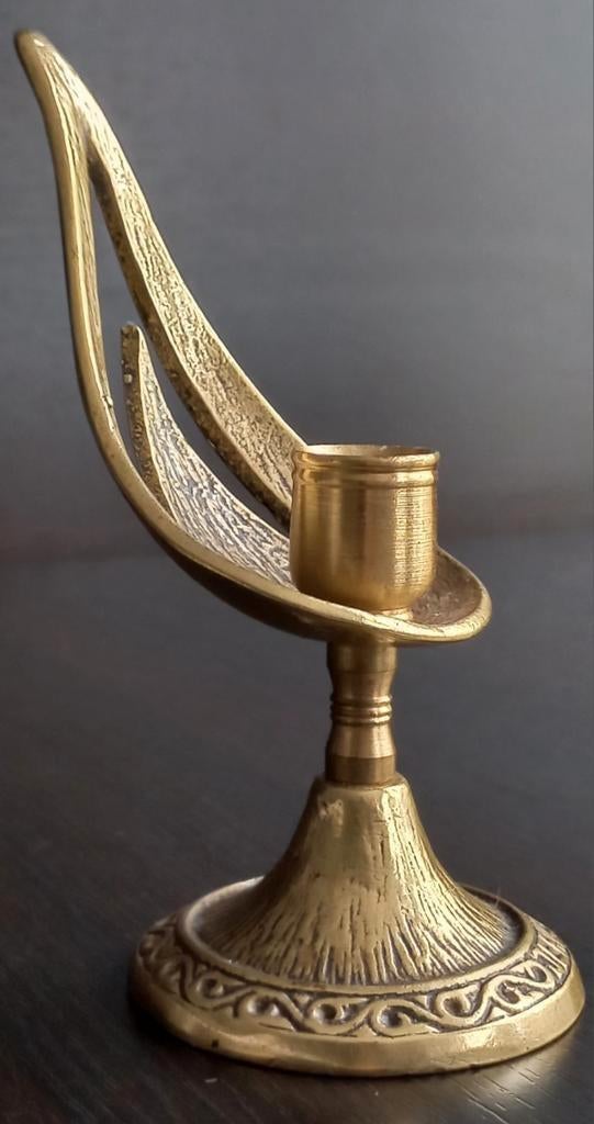 Brons kandelaar met het opschrift "JERUSALEM" aan de voet, Ophalen of Verzenden, Koper of Brons