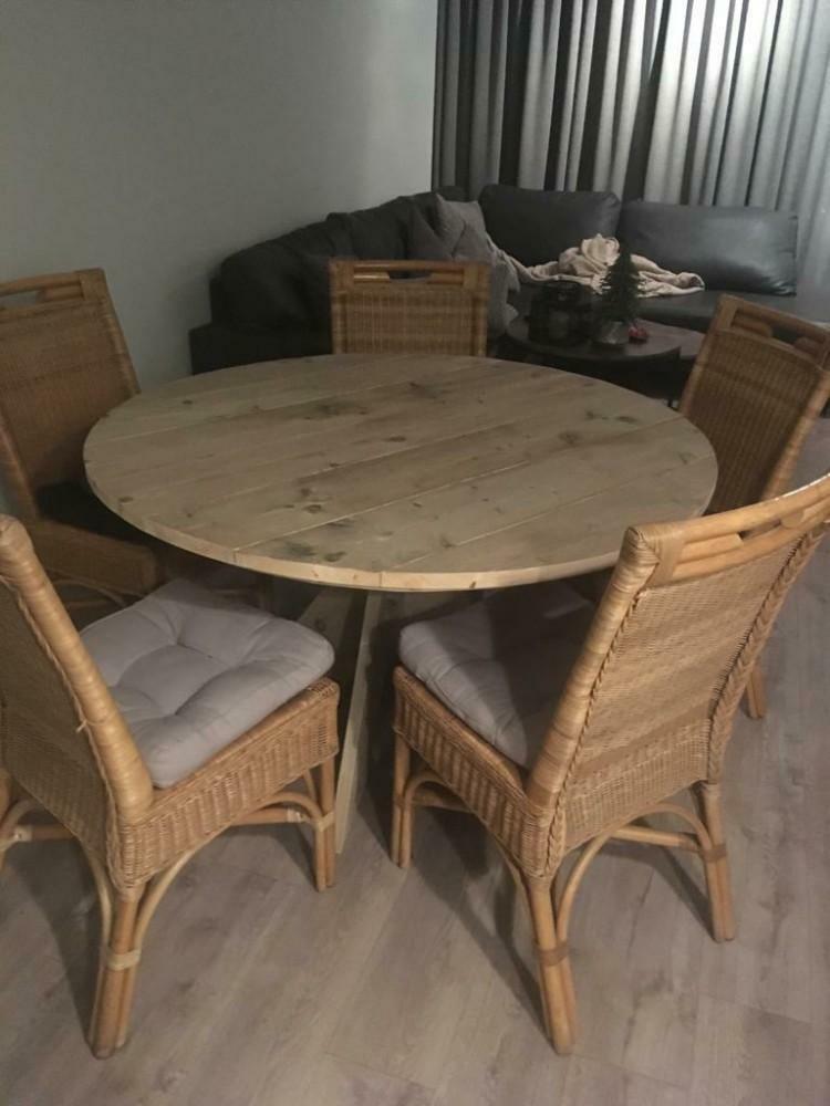 Tafel rond steigerhout binnen buiten, Huis en Inrichting, Tafels | Eettafels, Rond, Nieuw, Ophalen of Verzenden, Vijf personen of meer