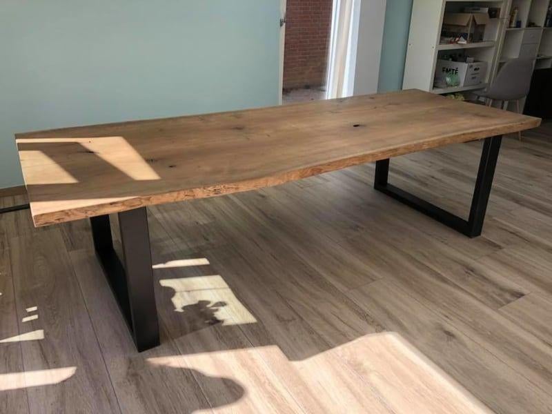 Actie ! Eiken boomstamtafel, 100 tot 150 cm, Eikenhout, Ophalen of Verzenden, Rechthoekig