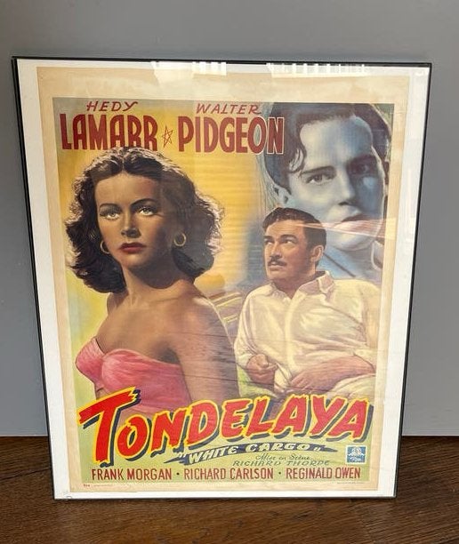 Vintage Tondelaya (White Cargo) Filmposter - Hedy Lamarr, Met lijst, Ophalen of Verzenden, A1 t/m A3, Film en Tv