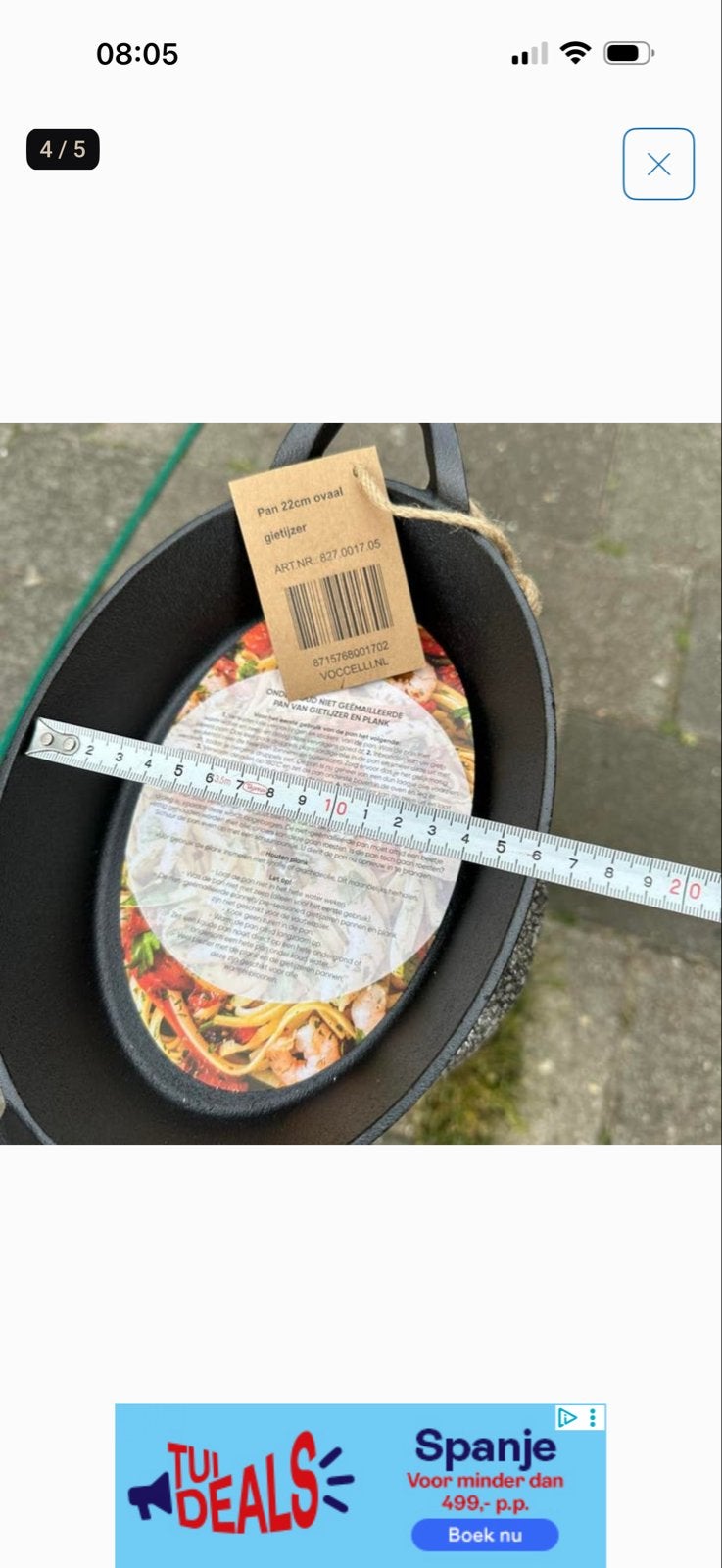 Ovale Gietijzeren Pan 22cm -, Huis en Inrichting, Keuken | Potten en Pannen, Ophalen of Verzenden, Gebruikt, Gietijzer