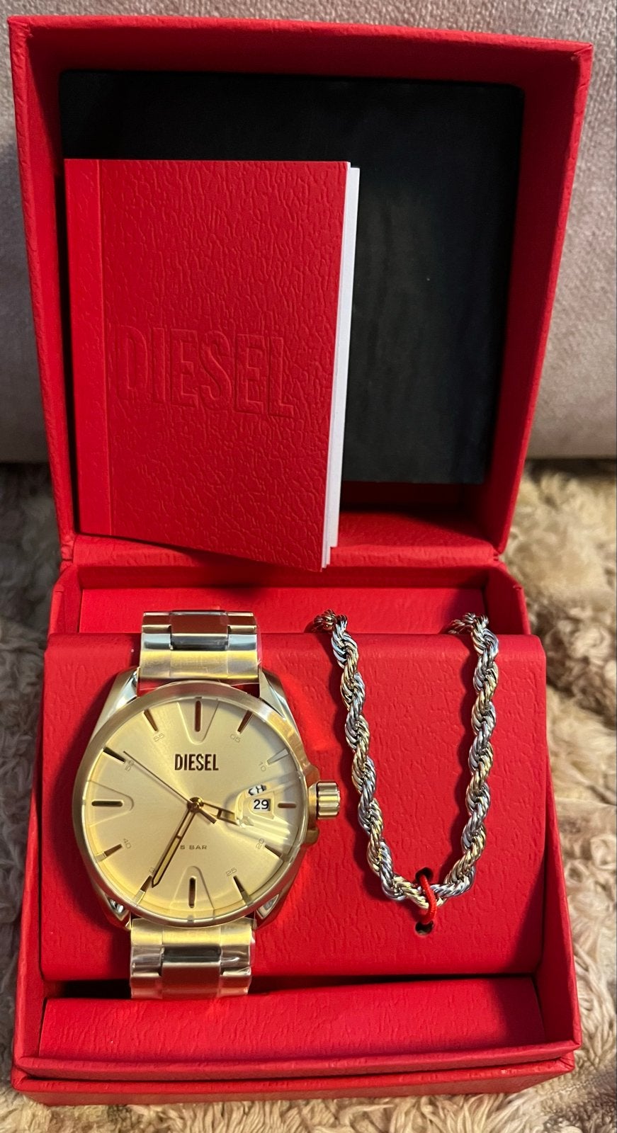 Diesel Horloge DZ2163SET met Ketting - Nieuw in Doos, Staal, Staal, Polshorloge, Nieuw