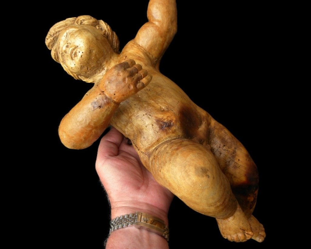 Antieke grote Barok Putto Cherubijn 18e eeuw, Ophalen of Verzenden, Handgemaakt, 20 - 50 cm, Beeld
