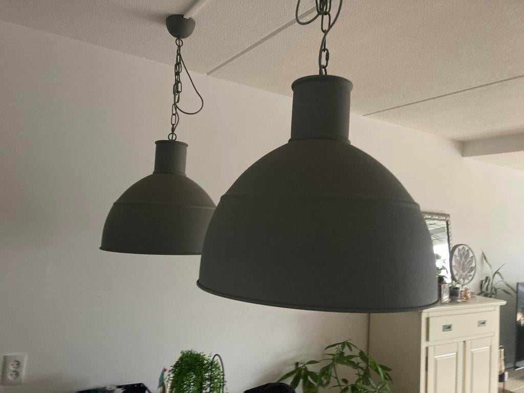 Set van 2 industriële hanglampen, grijs, Ophalen, Gebruikt, Metaal