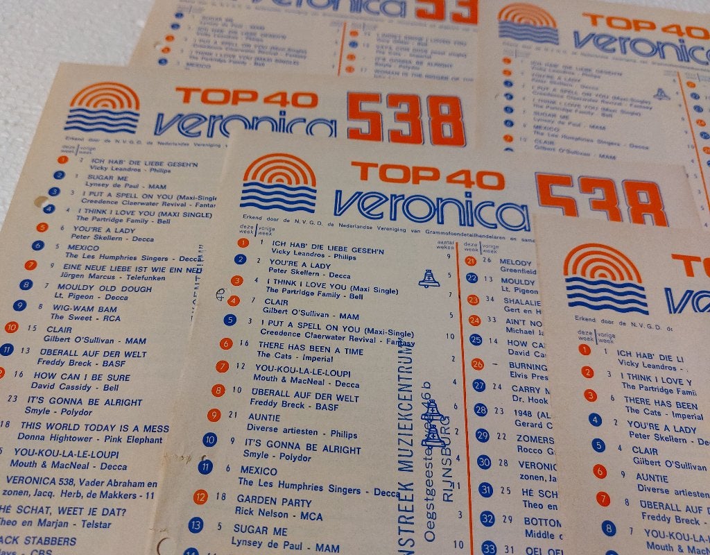 Top 40 velletjes Radio Veronica 1972 - 9 stuks, Verzamelen, Muziek, Artiesten en Beroemdheden, Gebruikt, Top 40, Ophalen of Verzenden