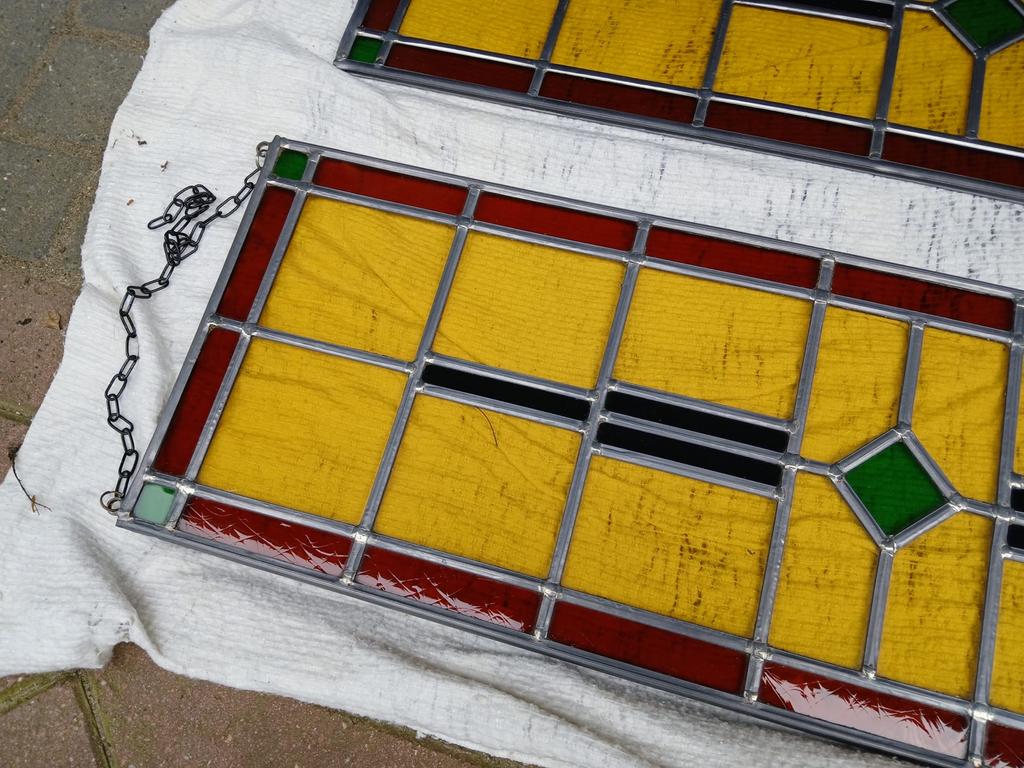 Glas in lood ramen of voorzetstukken antiek handgemaakt, Ophalen, Gevelraam of Ruit, Zo goed als nieuw, Minder dan 80 cm