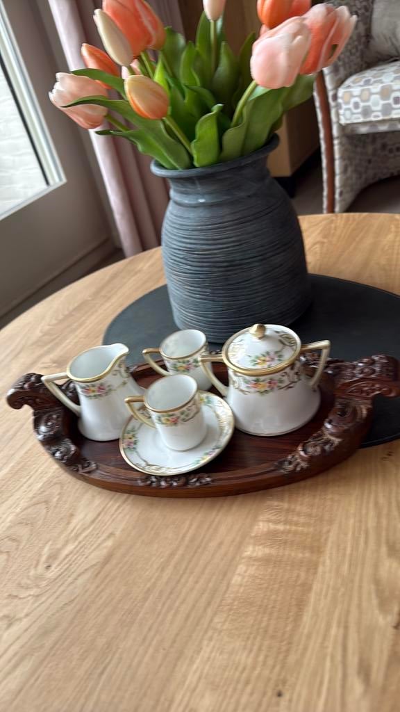 Jspans servies met houten dienblad, Antiek en Kunst, Antiek | Servies compleet, Ophalen of Verzenden